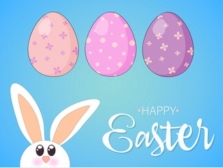 Colorful easter eggs. Flat style greeting card Happy easter. Celebration. Colorful easter egg on colorful pastels paper background ,light and shadow .