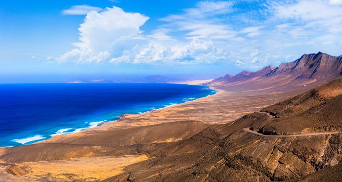 wild beauty of volcanic island Fuerteventura. impressive Cofete beach. Canary islands