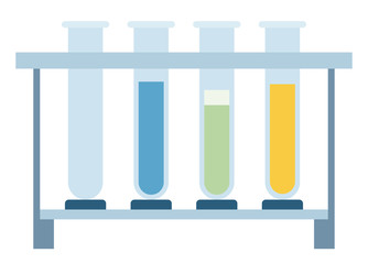 Laboratory glass tubes with liquid in the holder vector icon flat isolated