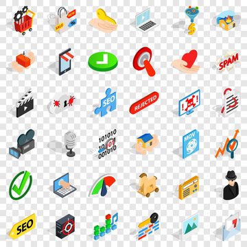 Computer protection icons set. Isometric style of 36 computer protection vector icons for web for any design