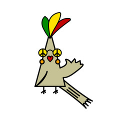 Funny cartoon hippie parrot illustration
