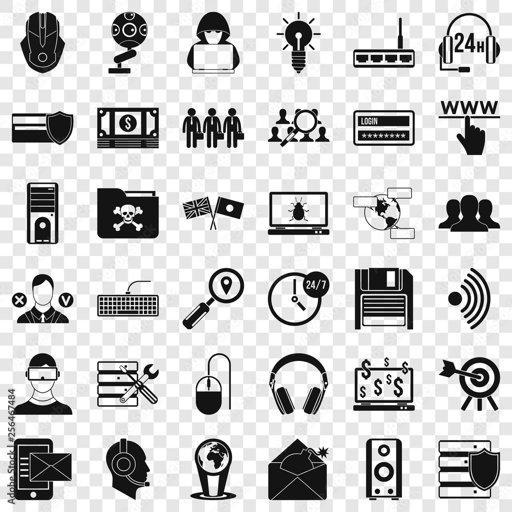 Aufkleber cyber crime icons set. simple style of 36 cyber crime vector icons for web for any design