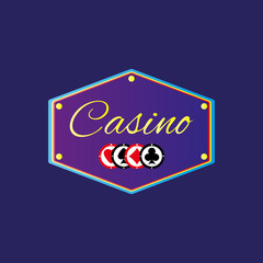 Banner with text Casino and chips. Vector illustration.