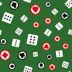 Seamless pattern with chips and dices. Vector illustration.