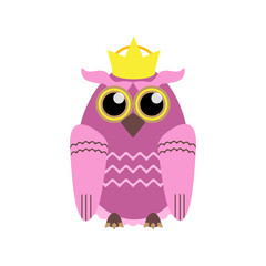 Cute owl with crown. Vector illustration.