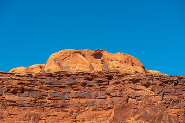 Fototapeta premium Mesa and Butte landscape near the entrance of Arches National Park, Moab, Utah, USA.