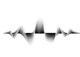 Sound wave vector background. Audio music soundwave. Voice frequency form illustration. Vibration beats in waveform, black and white color. Creative concept