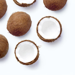 Fototapeta na wymiar Coconut food concept on white background. From top view. Template