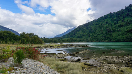 Beautiful View of the Hornopiren River in Argentina on the Border with Chile