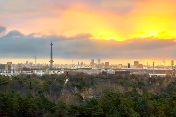 View over Berlin at the sunrise.