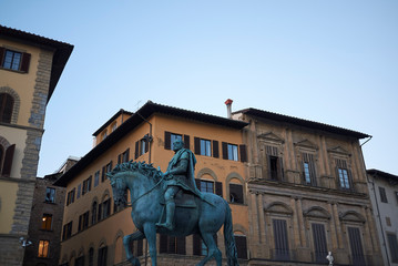 Florence, Italy - February 27, 2019 : View of the Equestrian Monument of Cosimo I
