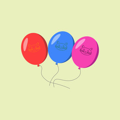 Bunch of air balloons, group of ball with ribbon isolated on white background. Colorful. Happy Birthday, holidays, party concept. Vector flat illustration.