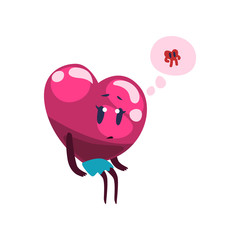 Cute pink heart character dreaming about the boyfriend she love, Happy Valentines Day concept cartoon vector Illustration