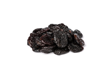Dried prunes isolated on white background.