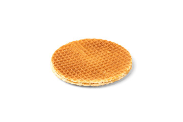 Waffles with caramel filling isolated on white background.