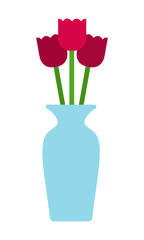 Vase with pink tulips vector icon flat isolated