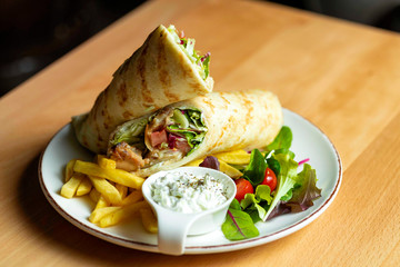 Fresh chicken and salad tortilla wraps