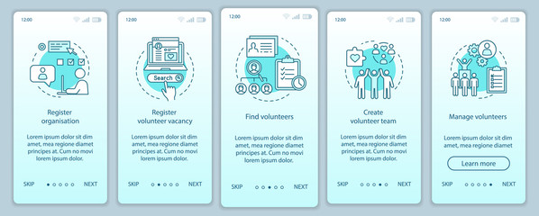 Volunteers finding onboarding mobile app page screen vector template