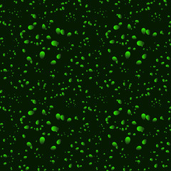 Green iridescent drops and petals on a black background in nacre.