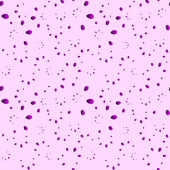 A lot of purple drops and petals on a pink background in mother of pearl.