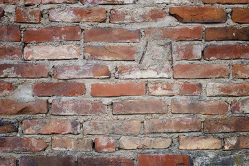 Fototapeta premium Red brick. Old brick wall, old texture of red stone blocks closeup. Wall texture. Copy space.