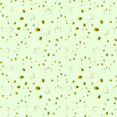A lot of yellow drops and petals on a green background in nacre.