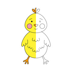 Simple educational game for kids. Illustration of funny chicken for coloring book