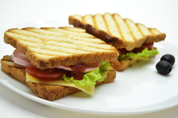 Sandwich on a white background in a plate