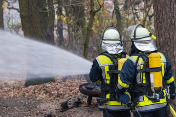 Obraz premium Feuerwehrmänner beim Löscheinsatz