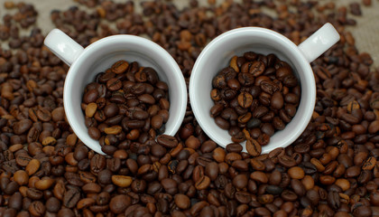 Coffee cup and coffee beans