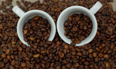 Coffee cup and coffee beans
