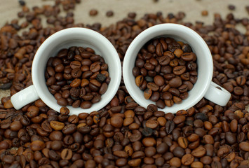 Coffee cup and coffee beans
