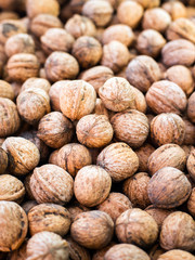 Natural walnut pattern texture, Raw bio walnuts background