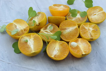 organic background from orange. The concept of healthy drinks, copy space, closeup