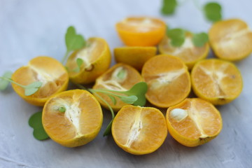 organic background from orange. The concept of healthy drinks, copy space, closeup