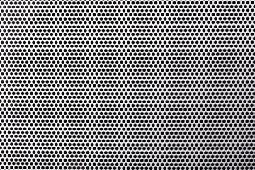 Metal mesh with holes. Circular shapes grid. Grunge steel structure gray pattern.