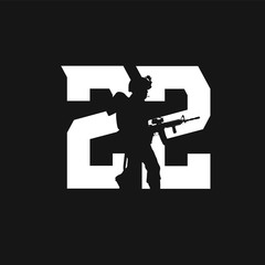 22 Each Day Soldier Military Veteran Silhouette with Gun AR-15 Rifle in Number Suicide Prevention