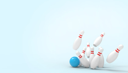 Bowling Sports and game concept futuristic on blue  background  for  Summer- holidays -  3d rendering