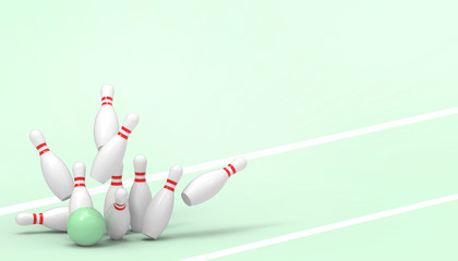 Bowling Sports and game concept futuristic on Green background  for  Summer- holidays -  3d rendering