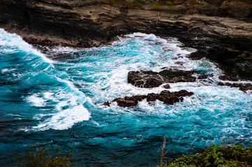 Beautiful Tropical blue ocean waves rocks