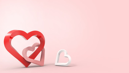 Love Red Heart Valentines Day romance greeting card Paper art style of Happy on pastel Pink background - 3d rendering