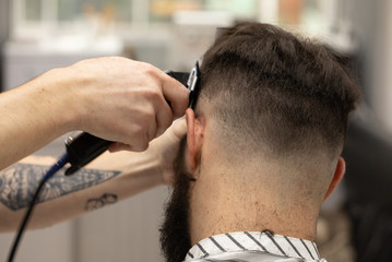 Young Man in Barbershop Hair Care Service Concept 