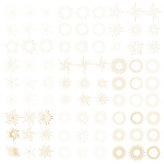 Set of golden sunburst style isolated on white background, Bursting rays vector illustration.
