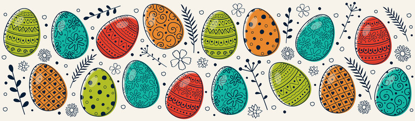 Concept of an Easter banner with eggs. Vector