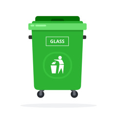 Trash can on wheels for sorting glass flat isolated