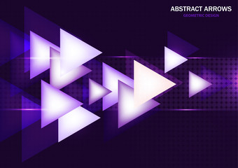 Abstract background of glowing arrows on a dark background, modern geometric design. The concept of technology and dynamic movement. Vector illustration