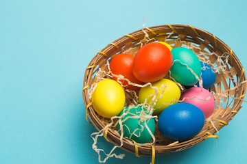 Fototapeta na wymiar easter eggs on blue background