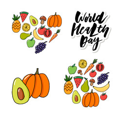Concept Vector Card - World Health Day vegetables fruits