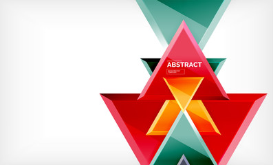 Triangles repetiton geometric abstract background, multicolored glossy triangular shapes, hi-tech poster cover design or web presentation template with copy space