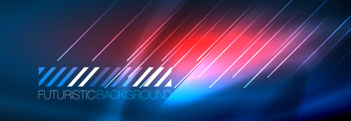 Neon glowing techno lines, hi-tech futuristic abstract background template with lines